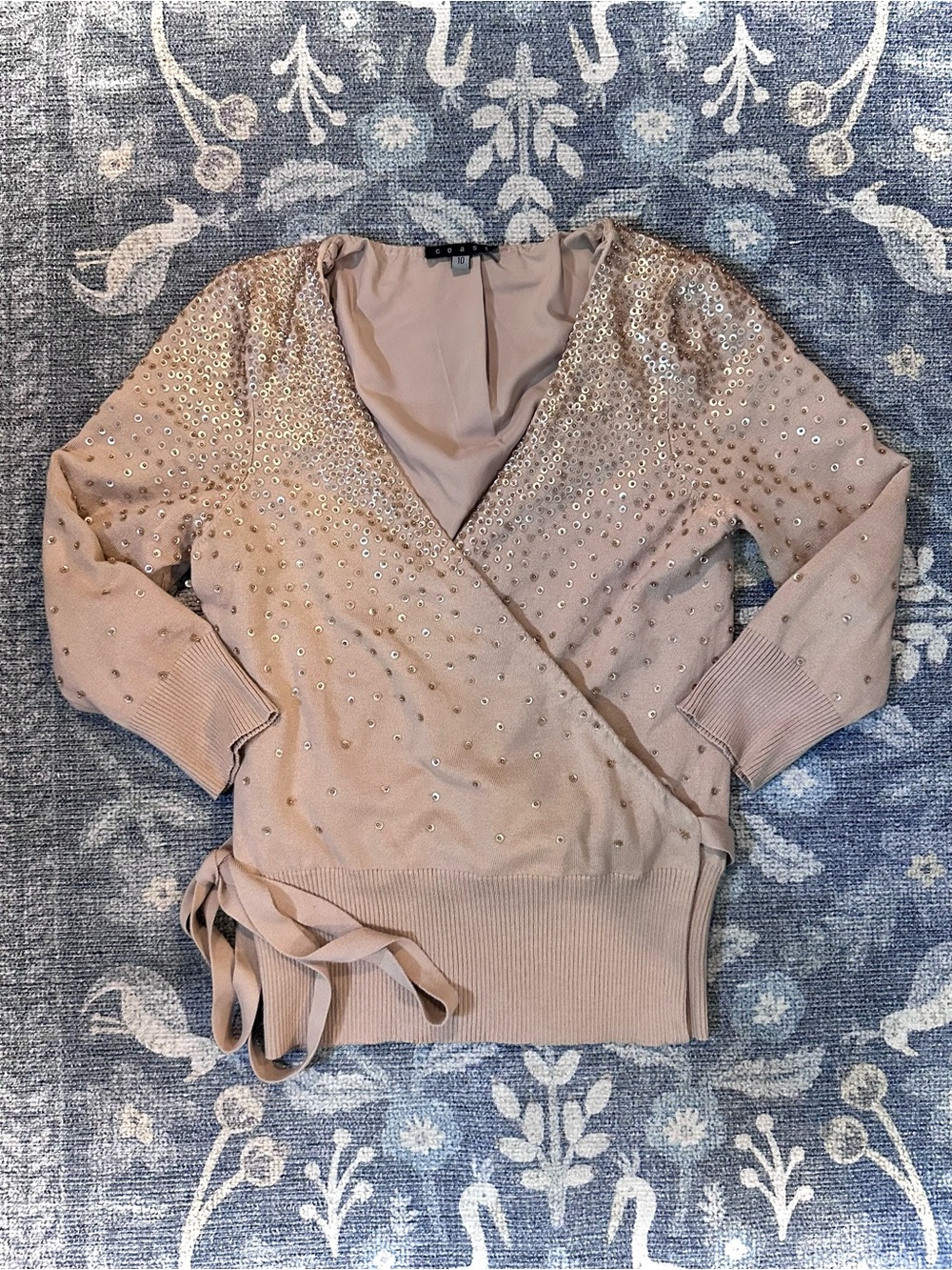 Coast Dusty Tan Sequin Wrap Sweater 10